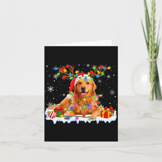 Funny Golden Retriever Christmas Santa Hat Reindee Card (Front)