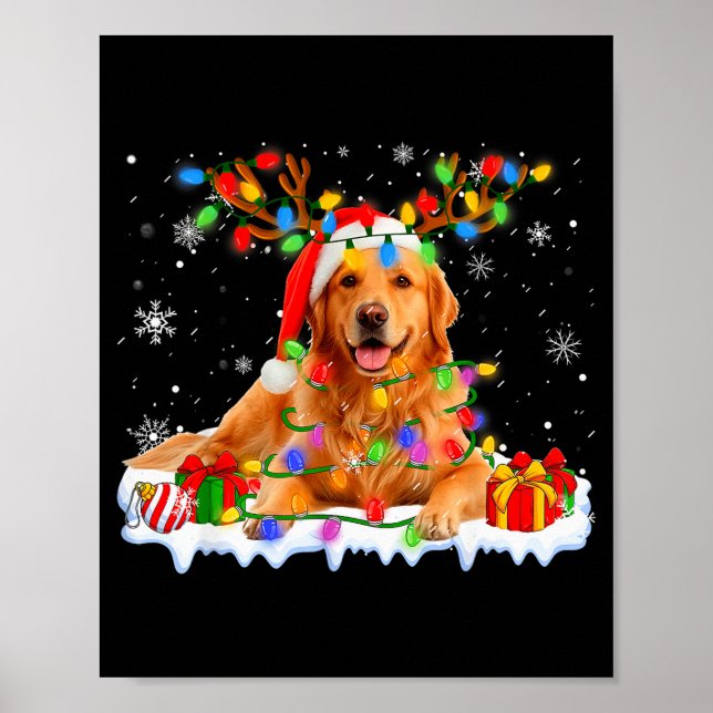Funny Golden Retriever Christmas Santa Hat Reindee Poster (Front)