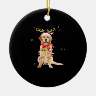 Funny Golden Retriever Christmas Tree Santa Reinde Ceramic Ornament