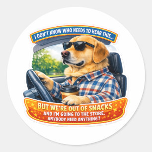 Funny Golden Retriever Comedy Car Art Meme Humor Classic Round Sticker