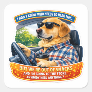 Funny Golden Retriever Comedy Car Art Meme Humor Square Sticker