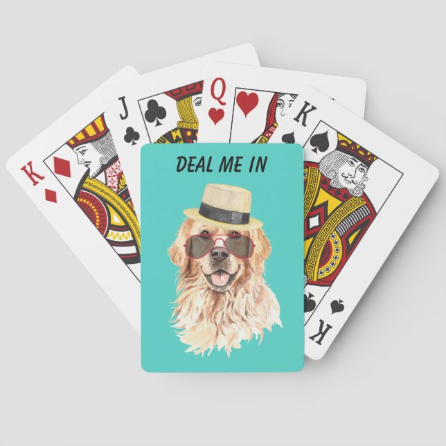 Funny Golden Retriever Deal Me In Poker Cards (Back)