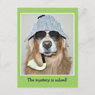 Funny Golden Retriever Detective Dog Birthday Postcard