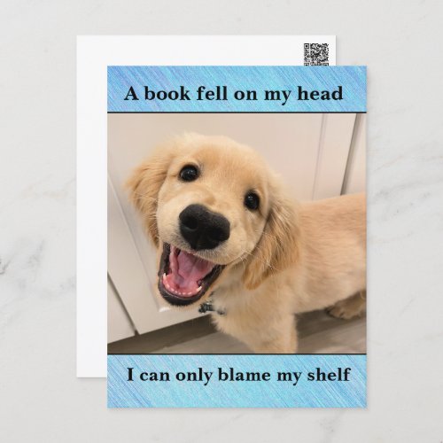 Funny Golden Retriever Dog Book Shelf Joke Meme Postcard
