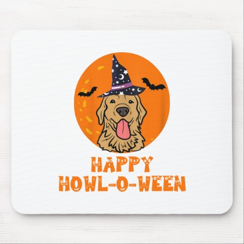 Funny Golden Retriever Dog Halloween Happy Howl_o_ Mouse Pad