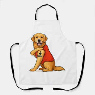 Funny golden retriever Dog I Love Mom Tattoo Lover Apron