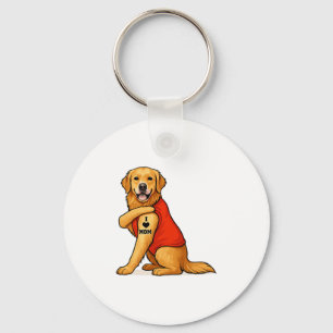 Funny golden retriever Dog I Love Mom Tattoo Lover Keychain