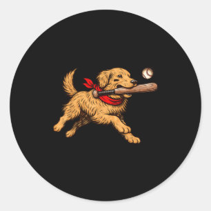 Funny Golden Retriever Dog Playing Baseball Game D Classic Round Sticker