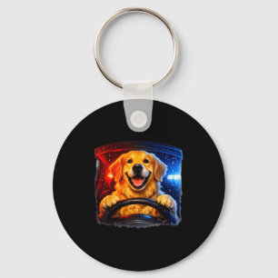 Funny golden retriever driving dog humor car meme keychain