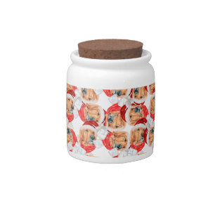 Funny Golden Retriever Face Christmas Pattern Candy Jar