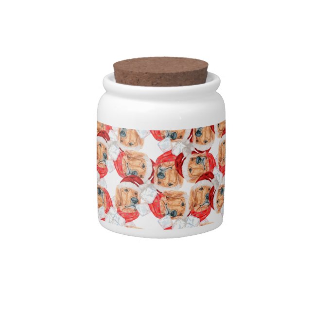 Funny Golden Retriever Face Christmas Pattern Candy Jar (Front)