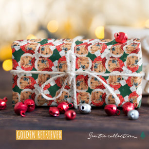 Funny Golden Retriever Face Christmas Pattern Wrapping Paper