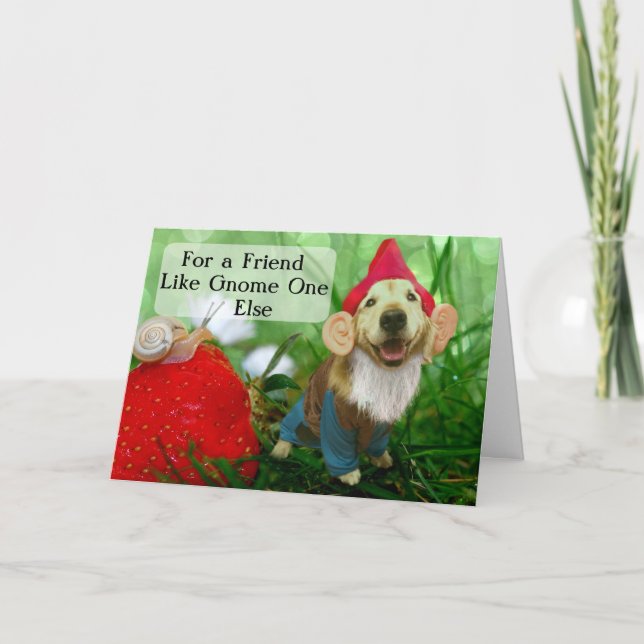 Funny Golden Retriever Friendship Garden Gnome Card (Front)
