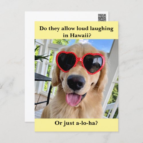 Funny Golden Retriever Hawaii Joke Meme Postcard