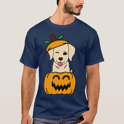 Funny golden retriever is in a pumpkin T_Shirt