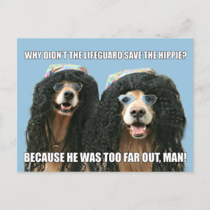 Funny Golden Retriever Lifeguard Hippie Joke Postcard