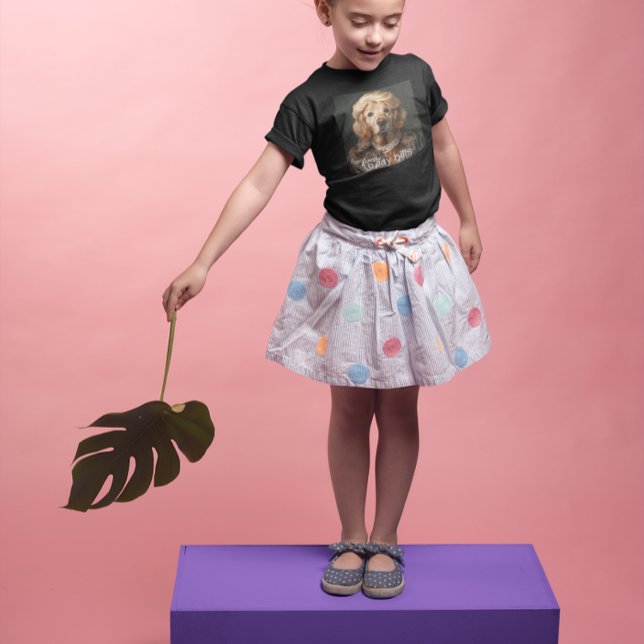 Funny Golden Retriever Meme | Too Pretty for Bills T-Shirt (Little girl wearing a funny t shirt)