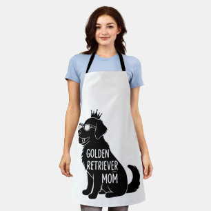 Funny Golden Retriever Mom   Cute Dog with Crown  Apron