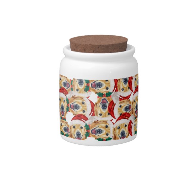 Funny Golden Retriever Pet Christmas Pattern Candy Jar (Front)