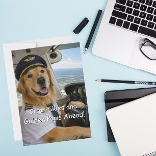 Funny Golden Retriever Pilot Aviation Dog Birthday Card