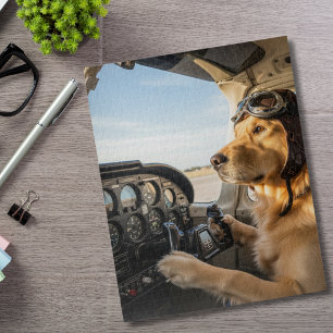 Funny Golden Retriever Pilot Dog Airplane Cockpit  Jigsaw Puzzle