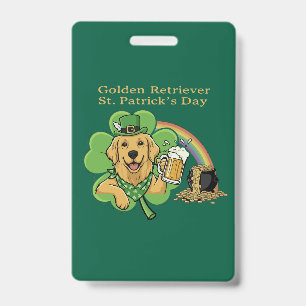 Funny Golden Retriever St. Patrick's Day Leprechau Badge