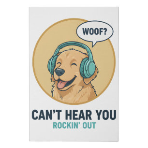 Funny Golden Retriever With Headphones  Faux Canvas Print