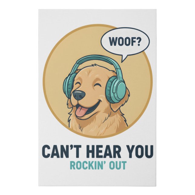 Funny Golden Retriever With Headphones  Faux Canvas Print (Front)