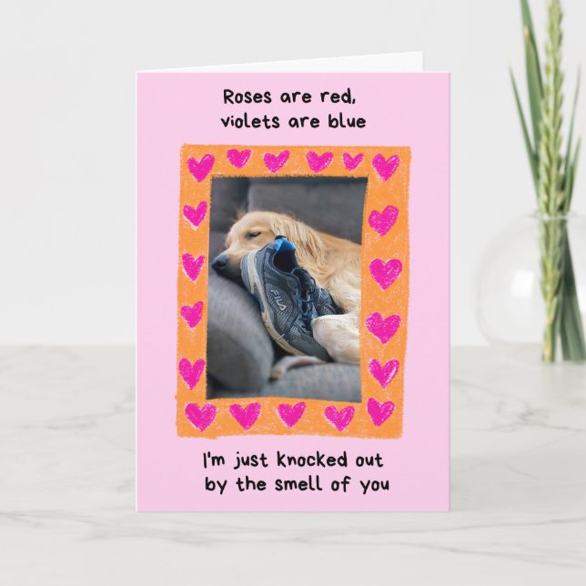 Funny Golden Retriever with Shoe Valentine's Card (Front)