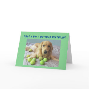 Funny Golden Retriever with Tennis Balls Birthday Card