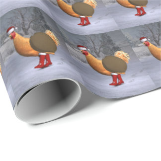 Funny Golden Rooster Santa Claus Wrapping Paper