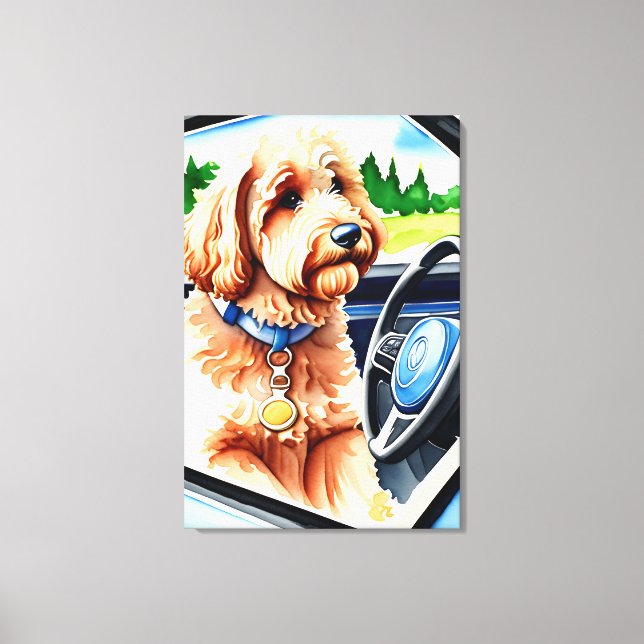 Funny Goldendoodle Dog Driving Car Canvas Print (Front)