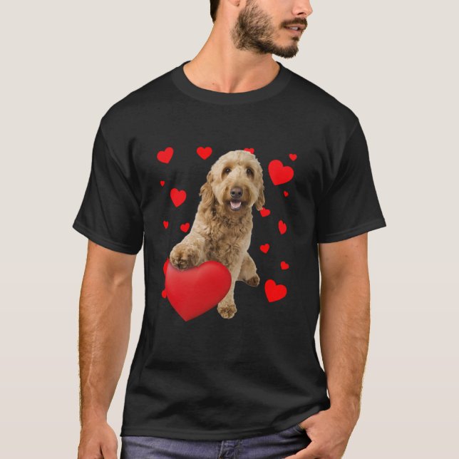Funny Goldendoodle Dog Hearts Happy Valentines Day T-Shirt (Front)