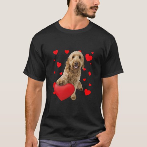 Funny Goldendoodle Dog Hearts Happy Valentines Day T_Shirt