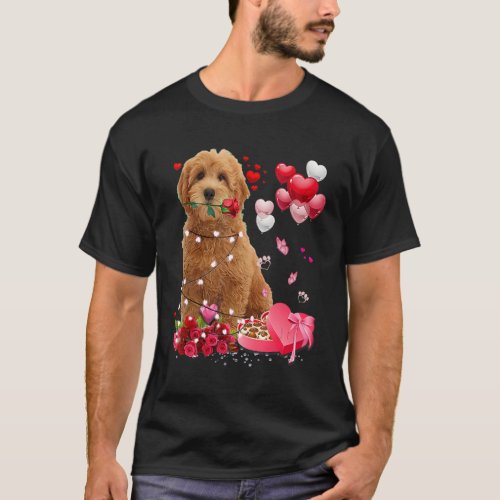 Funny Goldendoodle Rose Heart Happy Valentine Day  T_Shirt