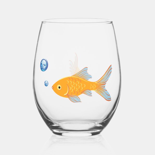 Funny Goldfish Gifts Custom Novelty Stemless Wine Glass (Front)