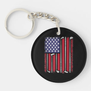 Funny Golf American Flag Golf Player Vintage Golfe Keychain