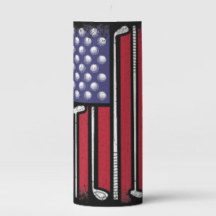 Funny Golf American Flag Golf Player Vintage Golfe Pillar Candle