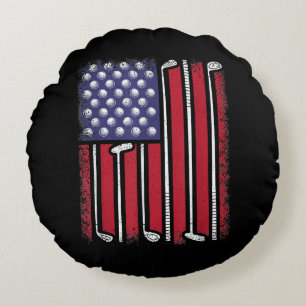 Funny Golf American Flag Golf Player Vintage Golfe Round Pillow