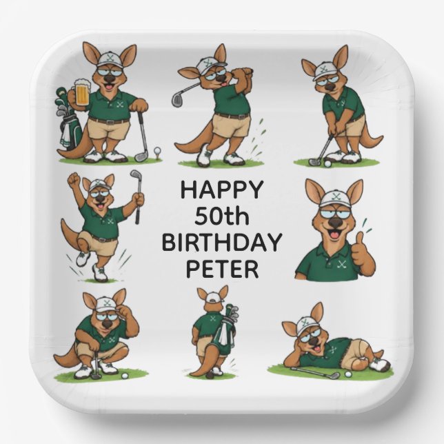  funny golf-and-kangaroo  paper plates (Front)