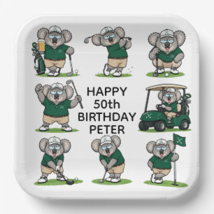  funny golf-and-koalas paper plates