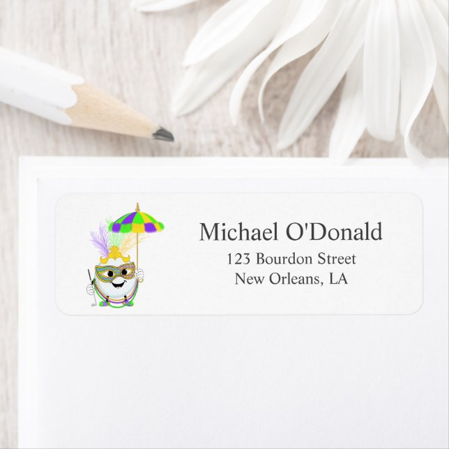 Funny Golf Ball Celebrating Mardi Gras Return  Label (Insitu)