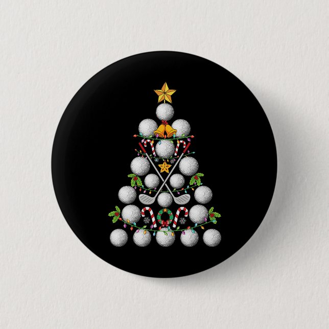 Funny Golf Ball Christmas Tree Christmas Golf Love Button (Front)