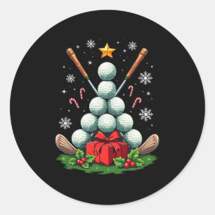 Funny Golf Ball Christmas Tree Santa Hat Xmas Tee Classic Round Sticker