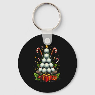 Funny Golf Ball Christmas Tree Santa Hat Xmas Tee  Keychain