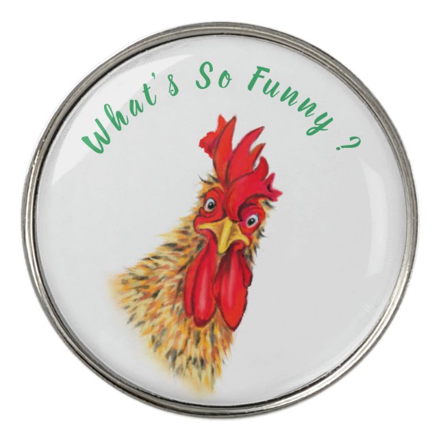 Funny Golf Ball Marker Surprised Rooster Your Text (Front)