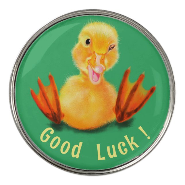 Funny Golf Ball Markers Happy Duck - Custom Text (Front)