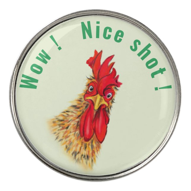 Funny Golf Ball Markers with Surprised Rooster (Front)