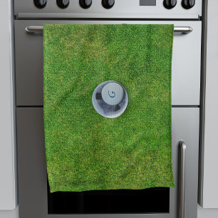 Funny Golf Ball Monogram Green Kitchen Towel