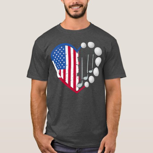 Funny Golf Ball With American Flag Heart Happy T_Shirt